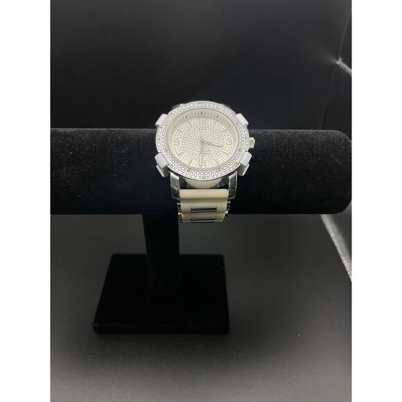 Techno Pave hiphop Bling Unisex white wristwatch - Picture 3 of 6